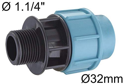 EXCOLO PP-Verbinder für 32 mm PE-Rohr Kupplung Endkappe Verbund Fitting Fittings Formteil Verschraubung Winkel (Verb. 32mm x 1.1/4