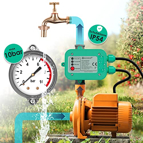 KESSER Druckwächter Druckschalter | 10bar | Pumpensteuerung | Hauswasserwerk | Gartenbewässerung | Mit Kabel | konstanten Wasserdruckl | Garten & Haus | automatisches Ein- und Ausschalten | Grün - 4