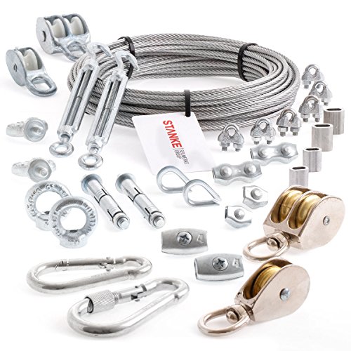 Seilwerk STANKE Rankhilfe Edelstahldrahtseil 30m V4A Edelstahlseil 3mm 7x7, 4x Kausche V4A, 8x Bügelformklemme V4A - SET 2 - 6