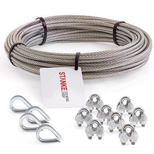 15 m Edelstahldrahtseil 3 mm mit 8 x Edelstahlseilklemme und 4 x Edelstahlkausche