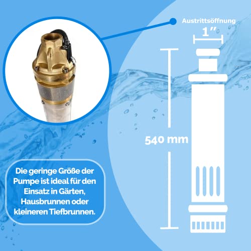 3 Zoll Tiefbrunnenpumpe für 2700 l/h und 60 m Förderhöhe mit Druckschalter und Abschaltautomatik - 8