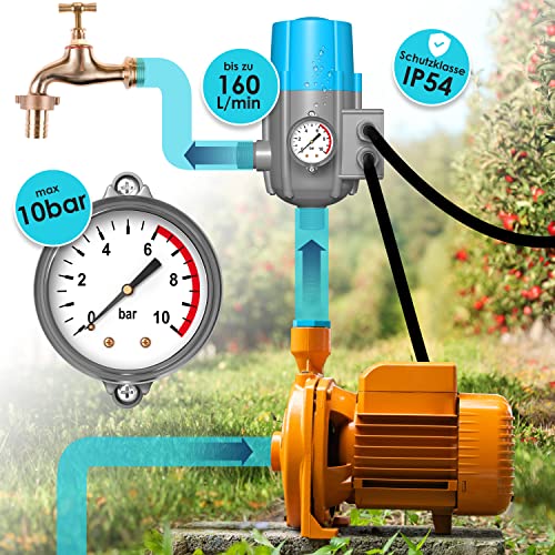 KESSER® Pumpensteuerung mit Baranzeige | mit Kabel | 10 bar Druckwächter Elektronische Pumpensteuerung | Druckschalter | überwacht den Wasserdruck - automatisches Ein- und Ausschalten Garten & Haus - 4