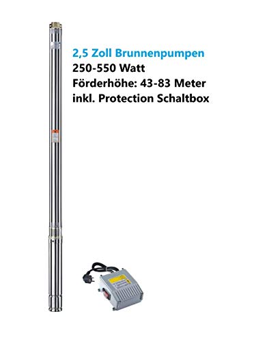 2,5 Zoll Tiefbrunnenpumpe mit 8,3 bar Maximaldruck und 2700 l/h Förderleistung mit Schaltbox