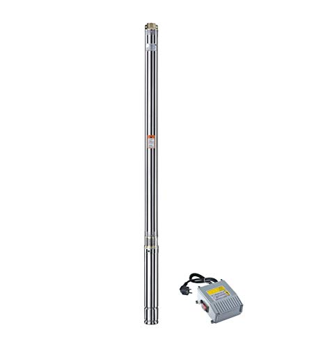 Tiefbrunnenpumpe INOX 2,5 Zoll 550 Watt mit Schaltbox 2700 L/h Förderhöhe: 82 Meter. Max Druck: 8,3 bar. Rohranschluss 1 Zoll Innengewinde. - 5