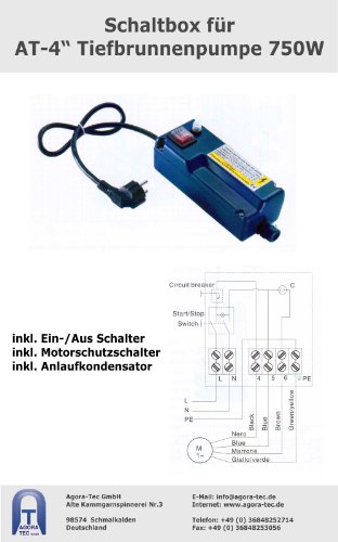Agora-Tec® at- 4 Zoll 750-5DW Hochdruck Tauchpumpe für Zisternen und Wassertanks inkl. Druckschalter mit Trockenlaufschutz für Haus und Garten mit max: 6,1 bar, 3000l/h - 5